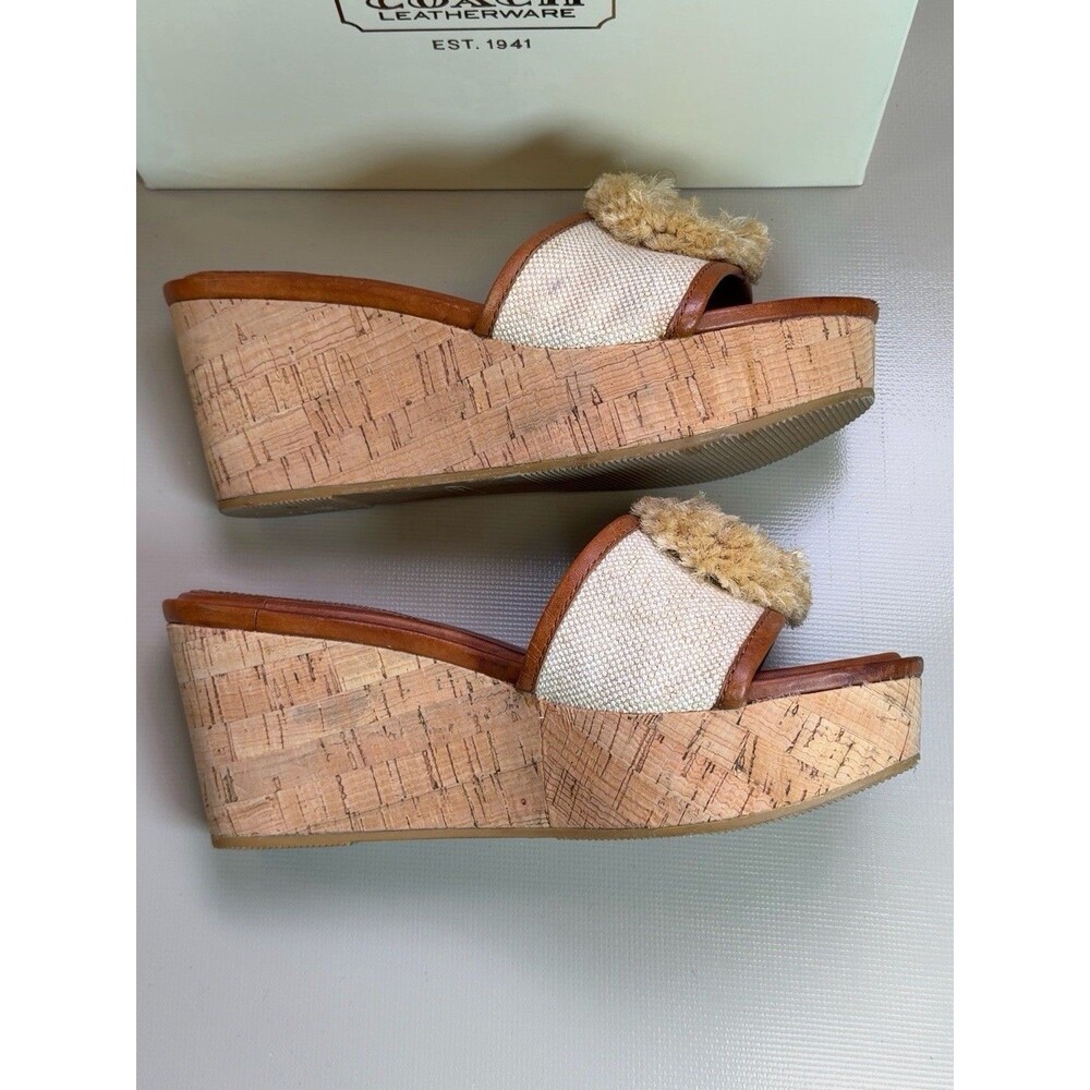 Coach Jazmin A8031 Canvas Cork Wedge Slide Sandals Natural Women’s 7.5M - Picture 3 of 12